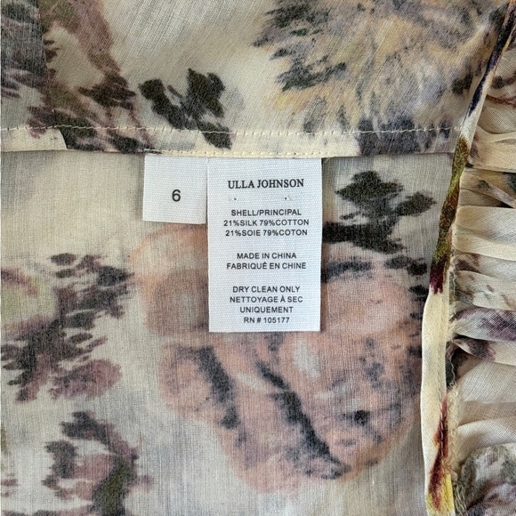 Ulla Johnson Silk-Blend Long Puff-Sleeve Floral Minnet Blouse - Picture 6 of 6
